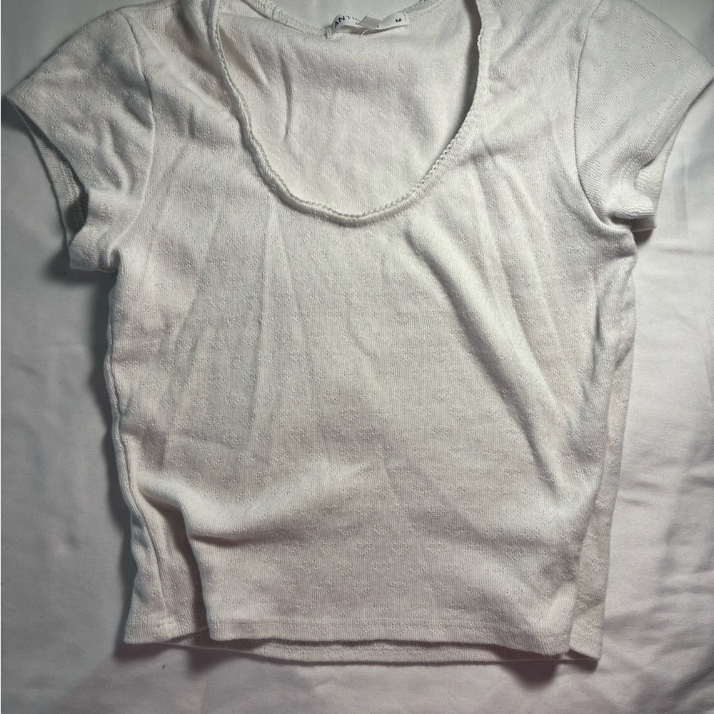 Cream Fitted Ribbed Cap Sleeve Tee